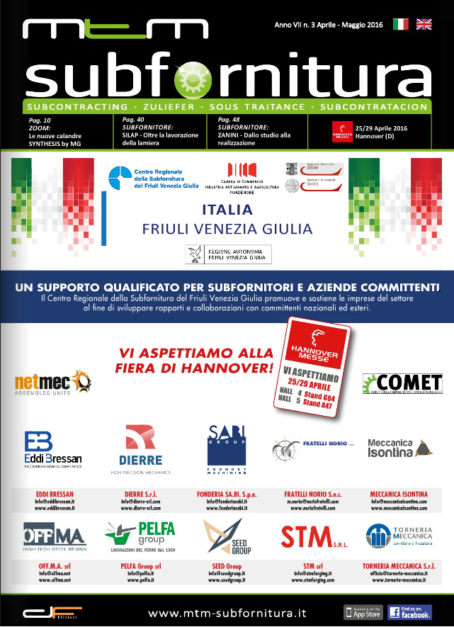 Inserzione promozionale del CRS nella rivista di riferimento MTM Subfornitura - Hannover Messe 2016